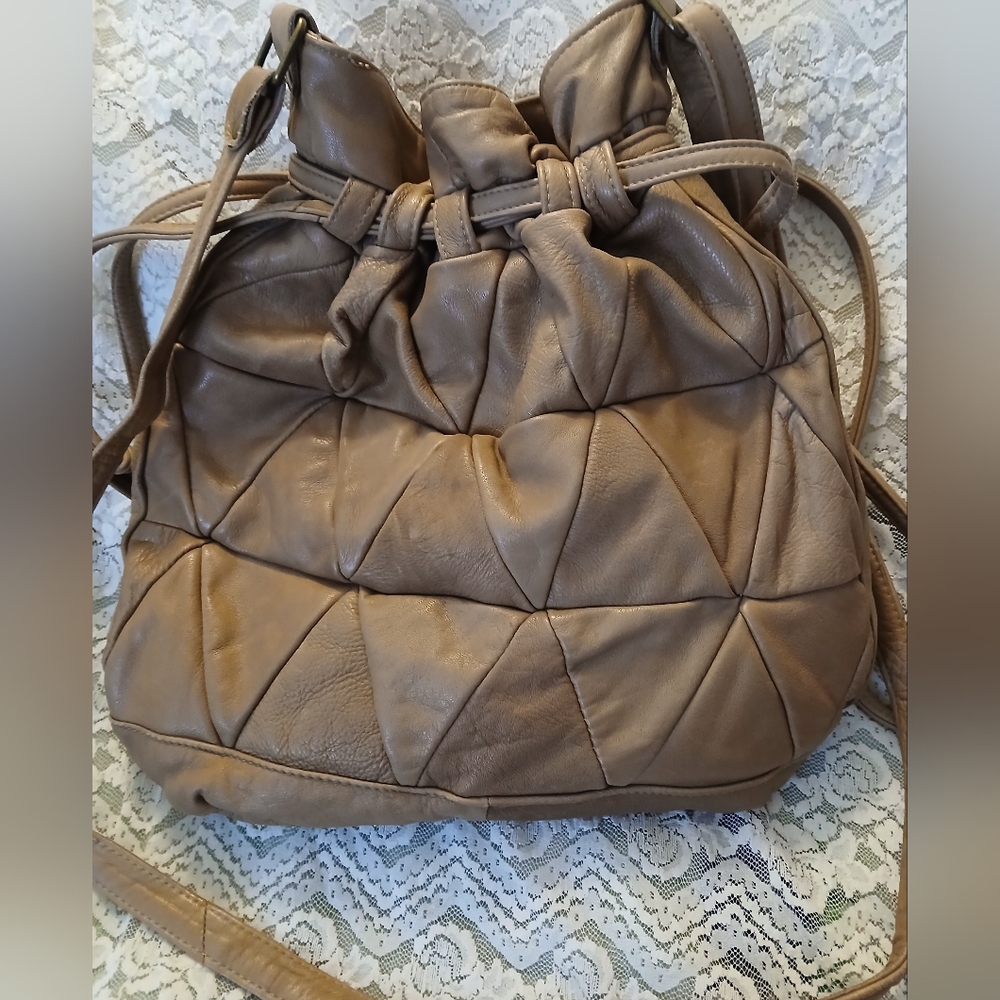 Vintage Patchwork Leather Drawstring Crossbody Sh… - image 1